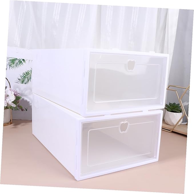 Vaguelly 6pcs Thicken Shoe Boxes Stackable Organizer for High Heels Sneakers Boots Dust Storage for Closet White Frame
