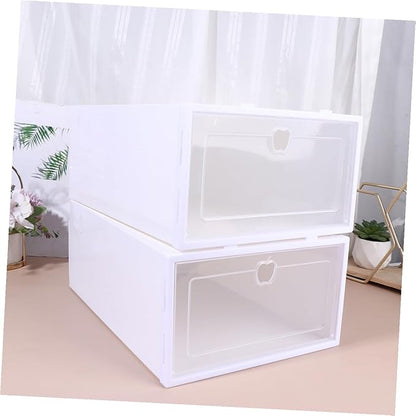 Vaguelly 6pcs Thicken Shoe Boxes Stackable Organizer for High Heels Sneakers Boots Dust Storage for Closet White Frame