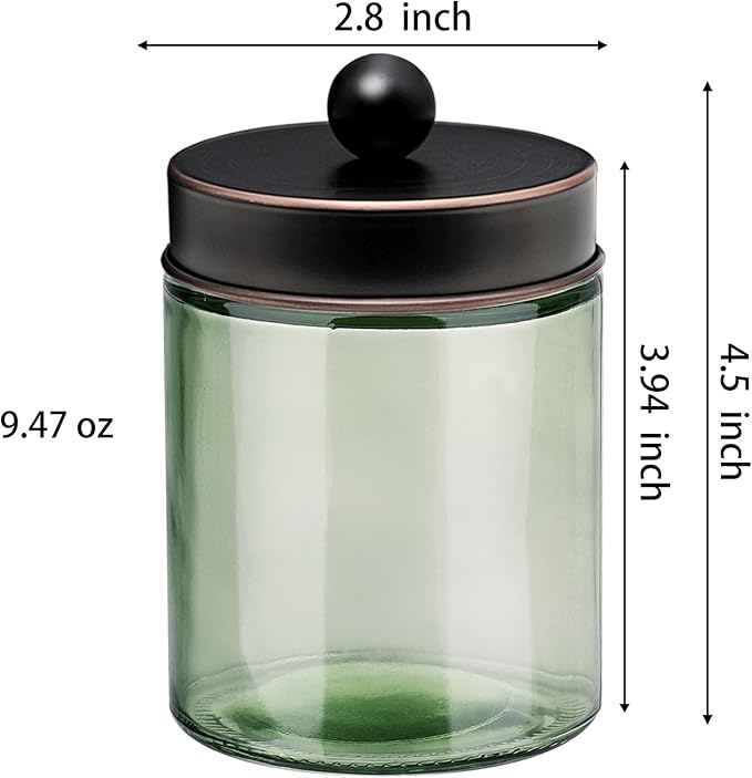 3 Pack Apothecary Jar Canisters Bathroom Vanity Organizer - Qtip Holder Storage Organizer Set Countertop Canister with Stainless Steel Lids &Cute Stickers for Qtips,Cotton Swabs,Makeup Sponges,Floss