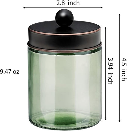 3 Pack Apothecary Jar Canisters Bathroom Vanity Organizer - Qtip Holder Storage Organizer Set Countertop Canister with Stainless Steel Lids &Cute Stickers for Qtips,Cotton Swabs,Makeup Sponges,Floss