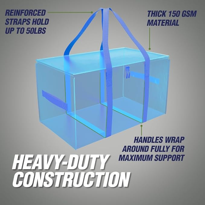 RUGGED RHINO Heavy Duty Extra Large Moving Bags, Durable Bag Strong Handles and Zipper, Moving Boxes Alternative for College Packing, Holiday Décor, Space Saving Storage with Label, 2 Pack Blue/Clear