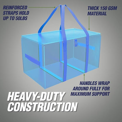 RUGGED RHINO Heavy Duty Extra Large Moving Bags, Durable Bag Strong Handles and Zipper, Moving Boxes Alternative for College Packing, Holiday Décor, Space Saving Storage with Label, 2 Pack Blue/Clear