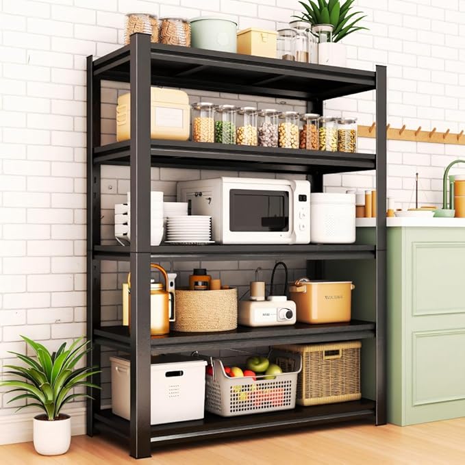 39.4 'Wide 5 Tier Metal Shelving Unit, Heavy Duty Kitchen Storage Shelves, Adjustable Bakers Rack & Pantry Shelf Organizer for Microwave Stand, Storage for Kitchen - 39.4"W x 13.8"D x 71.2"H