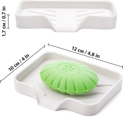 Silicone Soap Dish & Tray - Self Draining, Durable Rubber with Drainage - Kitchen & Shower Soap Holder