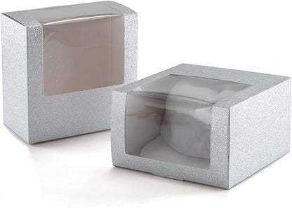 LADYBRO 10 Pack 7.8" x 7.8" x 4.8" Black Gift Boxes with Window Display for Hat Storage Containter for Baseball Caps (Fitted, Snapbacks, Trucker) (Glitter Silvery, 7.8" x 7.8" x 4.8")