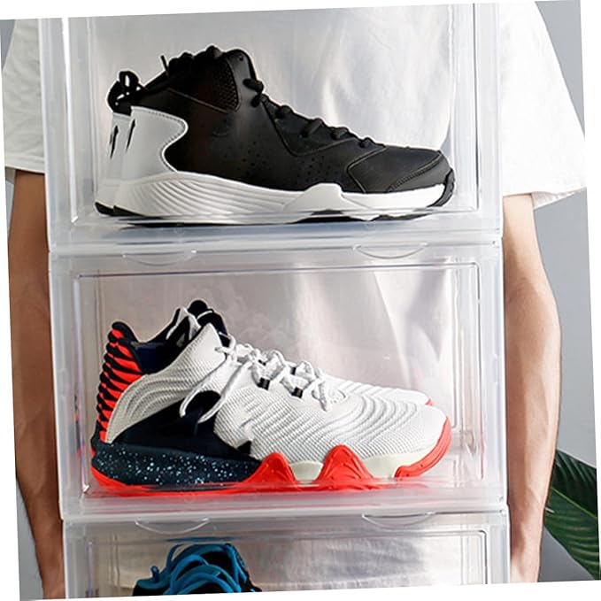 ABOOFAN Shoe Storage Box with Dustproof Design, Buckle-connected Modular Shoe Organizer, Sturdy Stackable Plastic Container for Home Closet Use