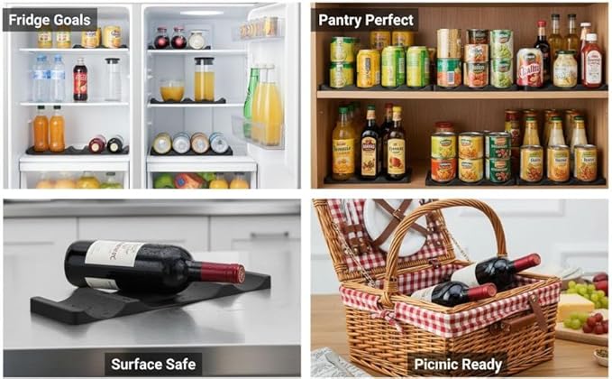 2 Pcs Silicone Bottle Stacking Mat, Stackable Wine Bottle Holder for Fridge, Beer and Soda Can Organizer, Non-Slip Silicone Beer Can Rack for Counter Pantry Cabinet