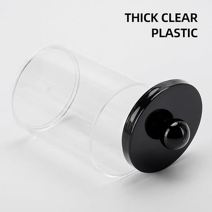 Tbestmax 10oz Qtips Holder - Bathroom Organizers and Storage Containers Plastic Apothecary Jar with Black Lids for Cotton Swab, Cotton Round Pads, Floss - Black