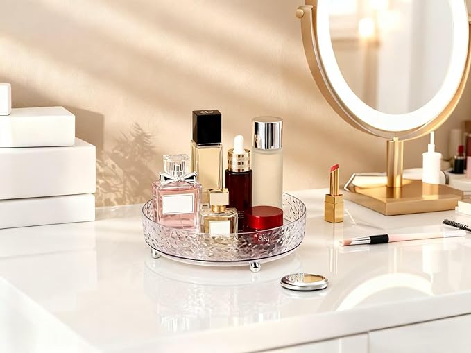 360° Rotating Makeup Organizer, 9" Clear Perfume Organizer Turntable Lazy Susan for Vanity, Pantry, Bathroom Counter, Cabinet, Spinning Cosmetic Storage Holder for Skincare, Perfume, Lotions