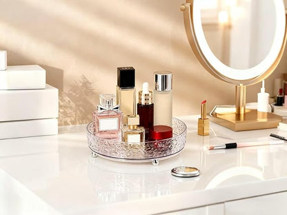 360° Rotating Makeup Organizer, 9" Clear Perfume Organizer Turntable Lazy Susan for Vanity, Pantry, Bathroom Counter, Cabinet, Spinning Cosmetic Storage Holder for Skincare, Perfume, Lotions