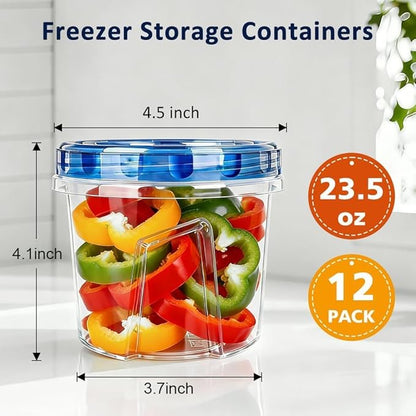 12 Pack 23.5 oz Reusable Freezer Storage Containers with Twist Top Lids Airtight, Leakproof Plastic Soup Freezer Container, Food Storage Containers for Meal Prep Leftover Fruit Microwave Freezer Safe