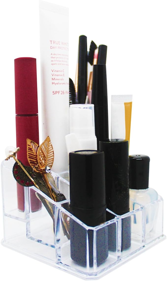 Lipstick Lip Gloss Organizer Small Clear Lipstick Holder 9 Slots Acrylic Case Essential Oil Rollerball Perfume Holder Display Cases for Brushes, Bottles