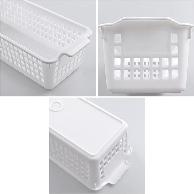 Saedy 4-Pack Slim Storage Basket, Plastic Organized Baskets, White