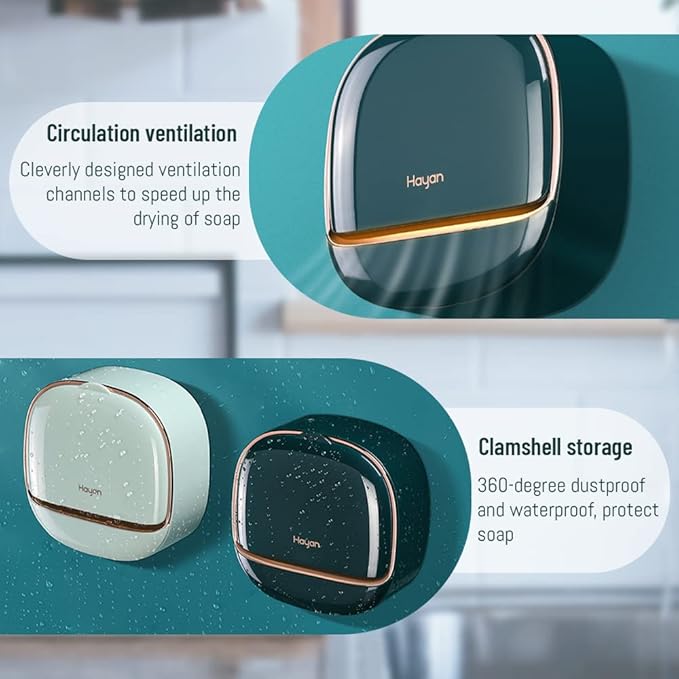 Luxury Soap Holder with Drain Tray, Waterproof Soap Dish Holder, Keep Soap Bars Dry, Adhesive Soap Case Box Wall Mounted for Shower, Bathroom, Bathtub, White