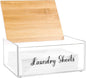 Acrylic Laundry Detergent Sheets Holder with Bamboo Lid, Laundry Soap Sheets Container Box Dispenser for Laundry Room