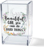 Beautiful Girl You Can Do Hard Things Acrylic Makeup Brush Organizer Holder, Encouraging Gift for Women Friend, Daughter Graduation Gifts, Cheer Up Gifts for Women Daughter Makeup Lover