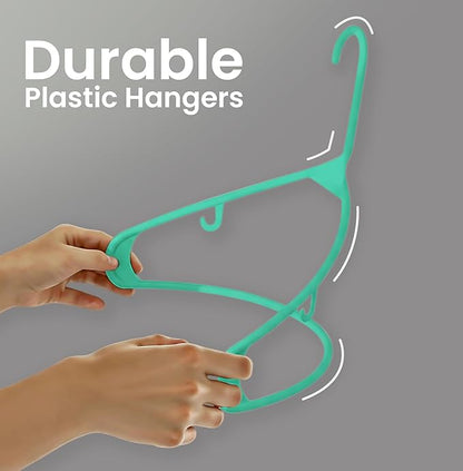 Utopia Home Plastic Hangers 50 Pack - Space Saving Clothes Hanger - Durable & Strong Closet Organizers and Storage with Built-in Strap Hooks - Essential for Shirts, Pants, Skirts & Coats (Aqua)