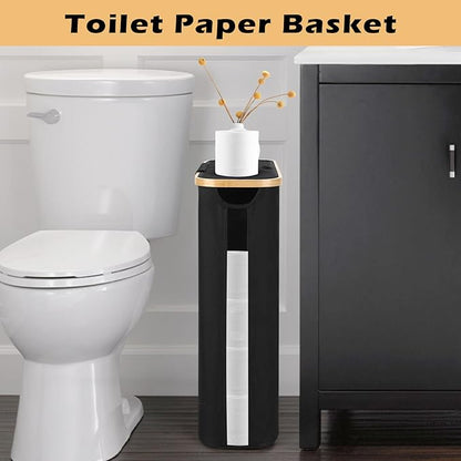 Odonata Large Toilet Paper Storage Basket with Lid, Slim Toilet Paper Organizer, Hold up to 20 Regular Rolls or 15 Mega Rolls. (Black, 49L)