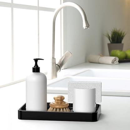 Gurygo Vanity Tray for Bathroom, 10" Ceramic Soap Dispenser Tray for Kitchen Counter, Bathroom Trays for Counter, Kitchen Tray for Soap Bottles (Black, Set/1)…