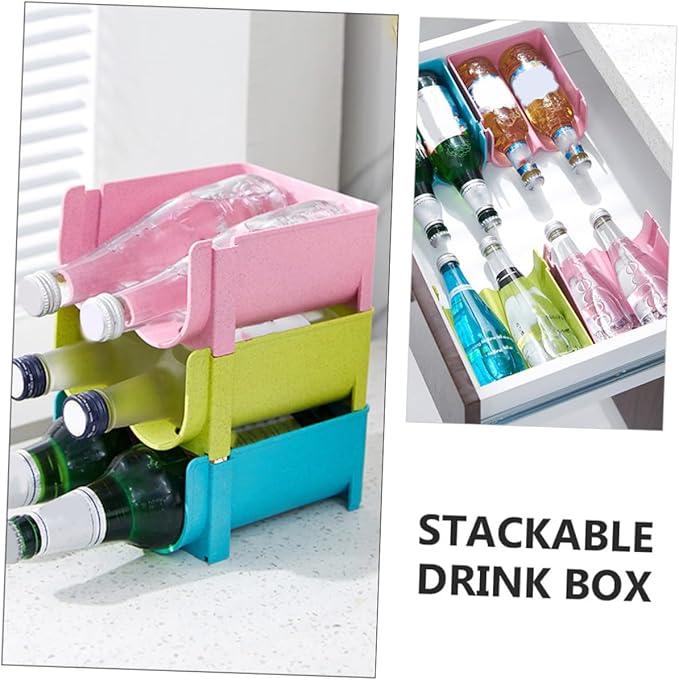 Mikinona 3pcs Stackable Beverage Storage Box for Fridge Drink Organization Bar Organizer Liquor Holder Easy Clean