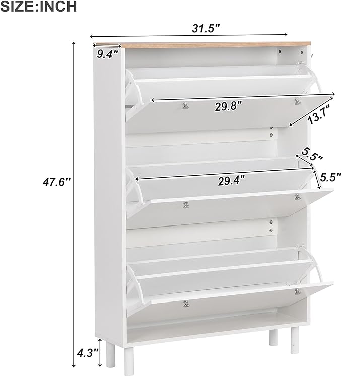 Contemporary Shoe Cabinet with 3 Flip Doors Free-Standing Wooden Shoe Rack Shoe Storage Organizer for Entryway Hallway Small Space (White&Natural)