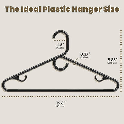 Black Plastic Hangers 18 Pack, Heavy Duty Clothes Hangers with Center Hook & Non-Slip Pants Bar for Standard Size Shirts, Pants, Coat, Dresses, Jackets, Scarves and Belts