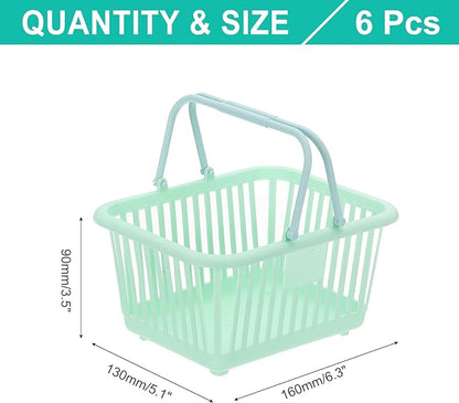 PATIKIL 6PCS Mini Shopping Basket, Small Plastic Basket Mini Storage Basket Grocery Tiny with Handles Organizer Filtered Water for Organizing Toys Eggs Fruits Snacks,Green