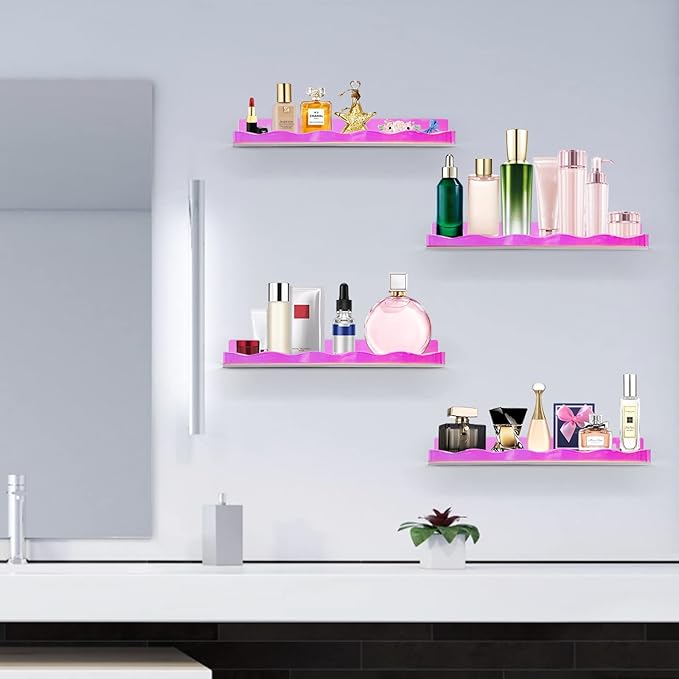 6 Packs Iridescent Nail Polish Wall Mounted Organizer, 15" Rainbow Floating Shelves, Acrylic Nail Polish Wall Rack for Paint, Tattoo Ink, Essential Oils, Makeup Storage Display Stand