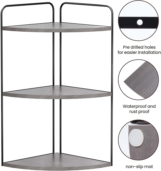 Forest Angle Bathroom Counter Organizer,Countertop Organizer,Vanity Organizers,Bathroom Storage,Bathroom Sink Caddy,Counter Shelf,Corner Counter,Corner Shelves(Black-Grey)
