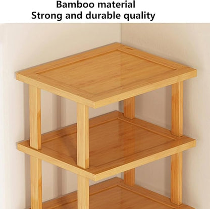 Vertical Shoe Rack, Wood Narrow Shoe Rack, Small Shoe Organizer, Space Saving Corner Shoe Shelf, Tall Shoe Tower, Free Standing Shoe Rack for Entryway, Closet, No-Tool Need 7 Tiers