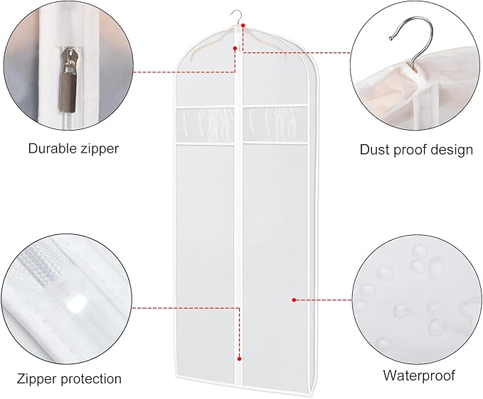 Zilink Dress Garment Bags for Storage 72-inch with Clear Window and 3" Gusset Dress Cover Bag for Long Evening Dresses,Fur Coat, Long Dress Gown Closet Storage