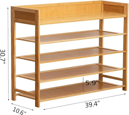 SOBIBO Bamboo Shoe Rack Organizer, 5 Tier Shoe Shelf Storage Organizer, for Entryway, Hallway, and Closet (Nature-39)
