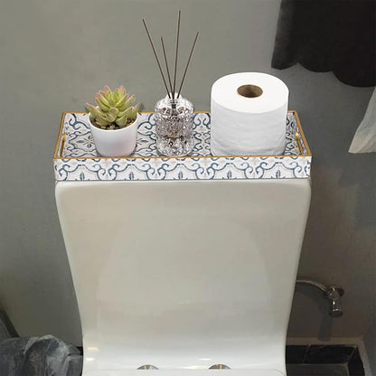 MAONAME White Decorative Tray, Plastic Serving Tray with Handles, Rectangular Moroccan Trays, Long Narrow Trays for Bathroom, Kitchen Counter, 13.8" X 6" X 1.57"