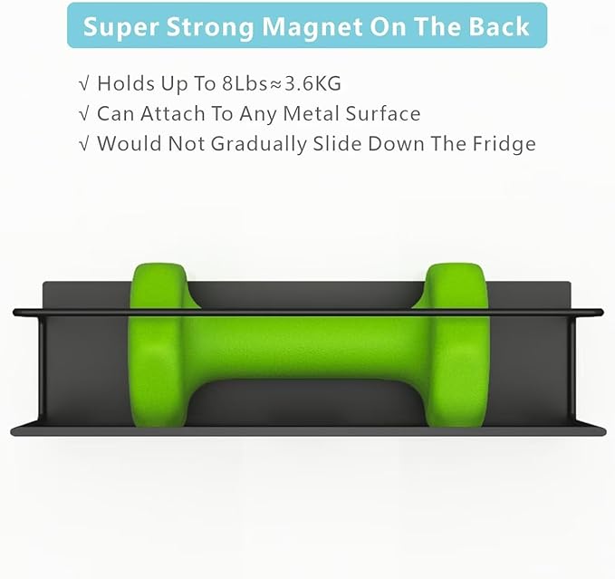 Magnetic Spice Rack For Refrigerator, Space Saving Magnetic Shelf For Fridge Black 2 Pack With Magnetic Paper Towel Holder