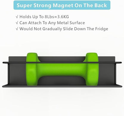 Magnetic Spice Rack For Refrigerator, Space Saving Magnetic Shelf For Fridge Black 2 Pack With Magnetic Paper Towel Holder