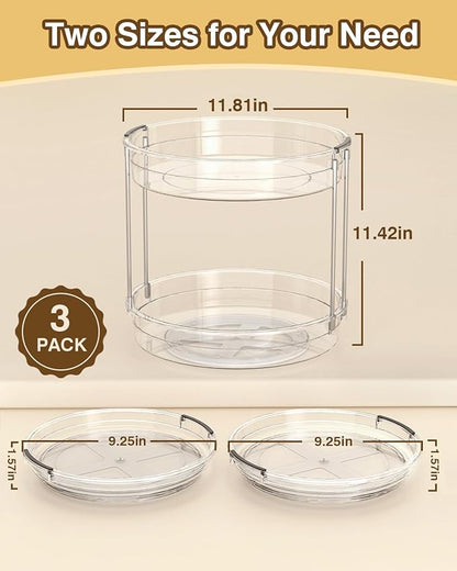 INCOSTAR 2 Pack Lazy Susan Organizer 9.25''and 11.81'' Two-Tier Lazy Susan Turntable for Cabinet, Spice Rack, and Pantry Storage - Spinning Makeup Organizer for Bathroom, Clear