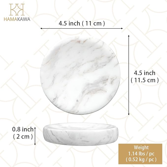 Natural Marble Soap Dish, Round Carrara White Jewelry Dish, Limestone Shower Soap Holder, Modern Stone Sponge Holder, Bar Soap Saver Tray for Bathroom, Kitchen, Easy to Clean