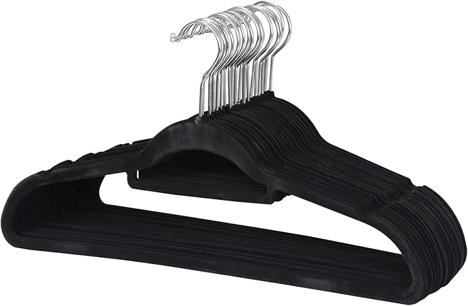 Suit Hangers Ultra Thin Velvet Coat Hangers Non Slip Flocked Clothes Hanger 360°Swivel Hook 100 Pack/Lot，Black