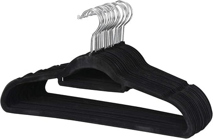 Suit Hangers Ultra Thin Velvet Coat Hangers Non Slip Flocked Clothes Hanger 360°Swivel Hook 100 Pack/Lot，Black