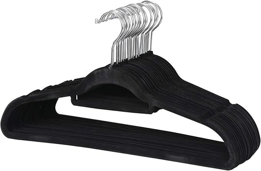 Suit Hangers Ultra Thin Velvet Coat Hangers Non Slip Flocked Clothes Hanger 360°Swivel Hook 100 Pack/Lot，Black