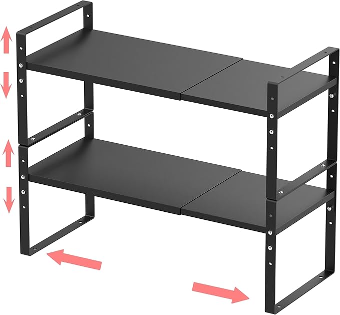Jojocross Expandable Stackable Spice Rack Cabinet Shelf Organizer in Cabinets Shelves Kitchen Cupboard Organization Stack up Racks Pantry Countertop Storage Large/Black 2 Packs