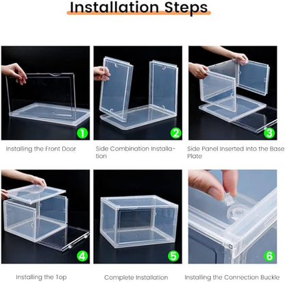 Shoe Boxes Clear Plastic Stackable, Harder Shoe Storage Boxes with Lids, Powerful Load-Bearing, Space Saving and Easy Assembly for Kids Men Women (Transparent)