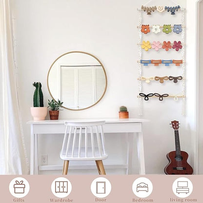 SNOWSTAR Macrame Hair Claw Clip Organizer,Hanging Hair Clip Holder and Storage for Women Girls,Claw Clip Hanger Home Decor for Wall,Door,Closet