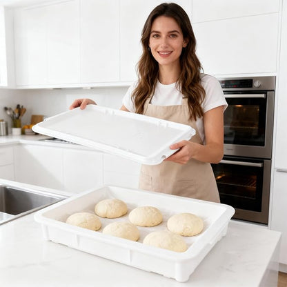 Pizza Dough Proofing Box - Stackable Commercial Quality Trays with Covers (17.7 x 12.6 Inches) - 2 Trays and 2 Covers Perfect as a Bread Proofing Box and Dough Container - Pizza Storage Container