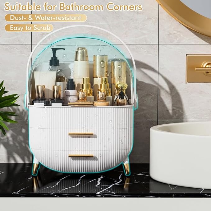 NestOrganix Makeup Organizer Skincare Organizers - Cosmetic Display Cases with Transparent Cover, SkinCare Organizers for Bathroom Countertop, Bedroom Vanity Desk, Lipstick Organizer, White Upgarde