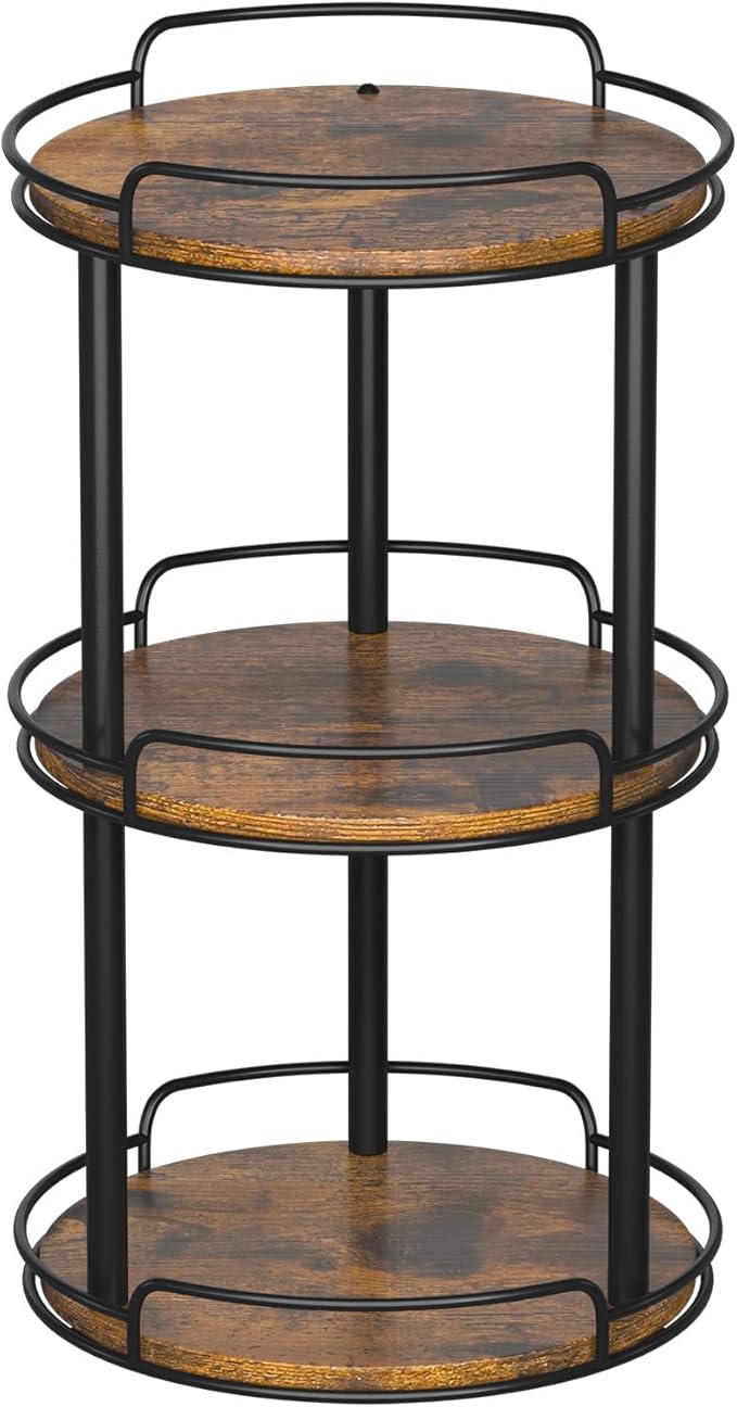 LAMU 10'' Wood Lazy Susan Turntable Organizer for Cabinet, 3 Tier Lazy Susan Spice Rack Organizer for Kitchen, Wood Cake Turntable for Cupcake Stand, Table Top, Countertop, Pantry, Bathroom
