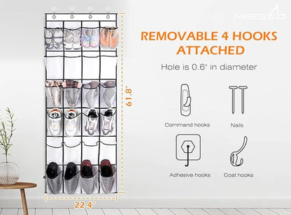 MISSLO 24 Large Pockets + 17 Deep Pockets Over the Door Shoe Rack Hanging Shoe Organizer for Door Closet Sneaker Holder
