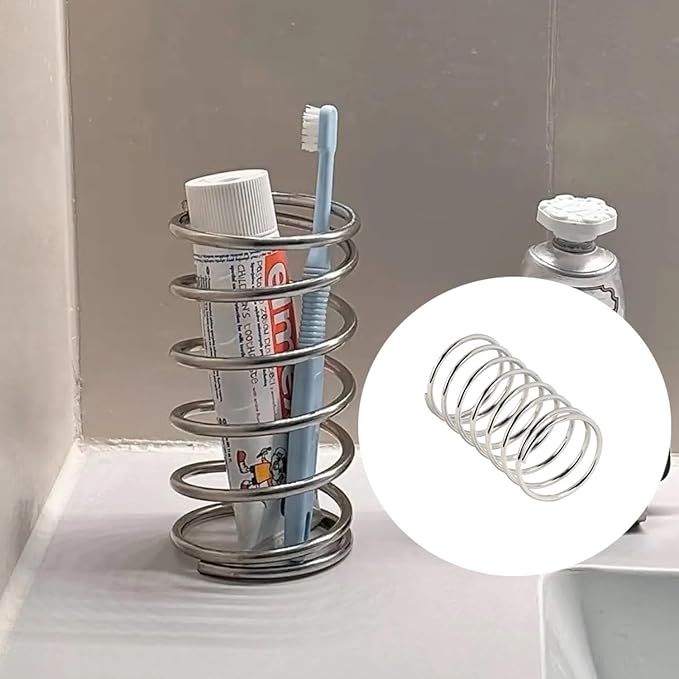 2 Pack Makeup Brush Holder Desk Pen Holder Spring Shaped Stainless Steel Makeup Brush Organizer for Makeup Brushes Bathroom Counter Countertop Vanity Top Desktop Lipstick Skincare Storage