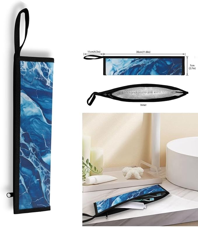 COEQINE Blue Marble Kitchen Utensil Holder Moder Marble Print Fork Spoon Knife Organizer For Party Portable Flatware Storage Case With Handles Leafproof Machine Washable