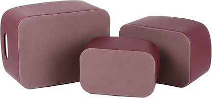 HofferRuffer Faux Leather Storage Baskets Bins with Velvet Lining for Organizing, Storage, Gifts, Set of 3 Nesting Shelf Baskets Decorative Storage Boxes for Home Organization (Dark Red)